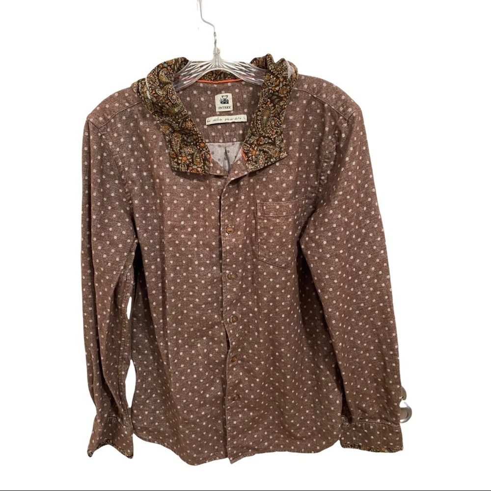 INTREX Be Who you are hooded flannel. Brown w/Polka Dots Size Large